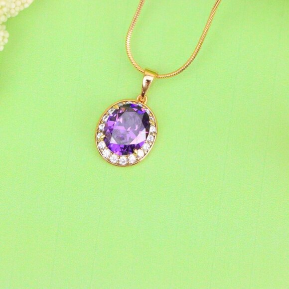 "Oval Purple Pendant with White Crystal Halo in Rose Gold Setting, XPPT1622 - Picture 11 of 12